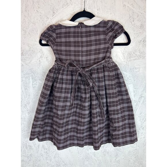 Charter Club Girl's Sz. 5 Brown White Plaid Dress White Collar Thanksgiving Fall - Picture 3 of 11